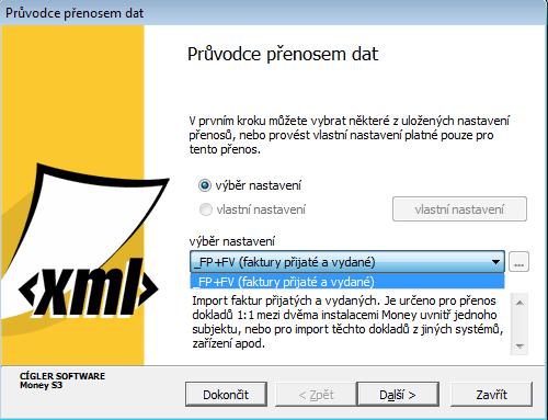 Okno pro v�b&igrave;r dat v Money S3 