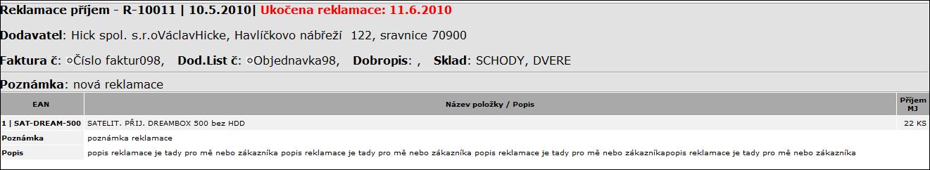 Tisk p��jemky a v�dejky pro z�kazn�ka, reklamacn� list